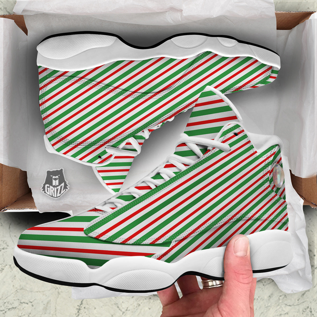 Candy Cane Stripes Christmas Print White Basketball Shoes-grizzshop