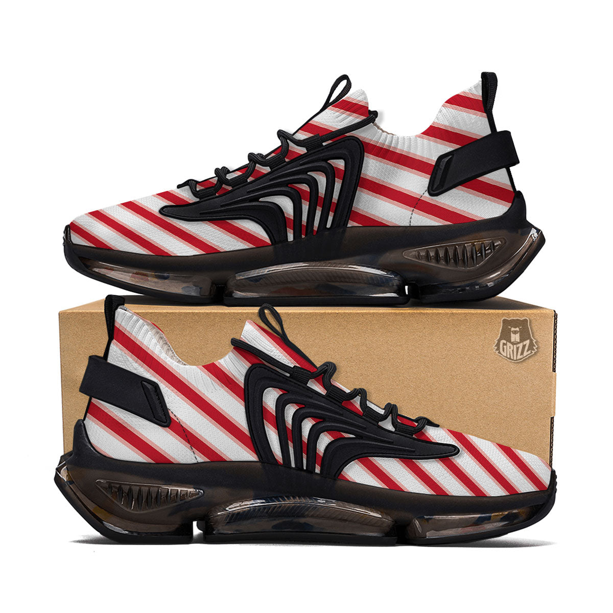 Candy Cane Stripes White And Red Print Black Gym Shoes-grizzshop