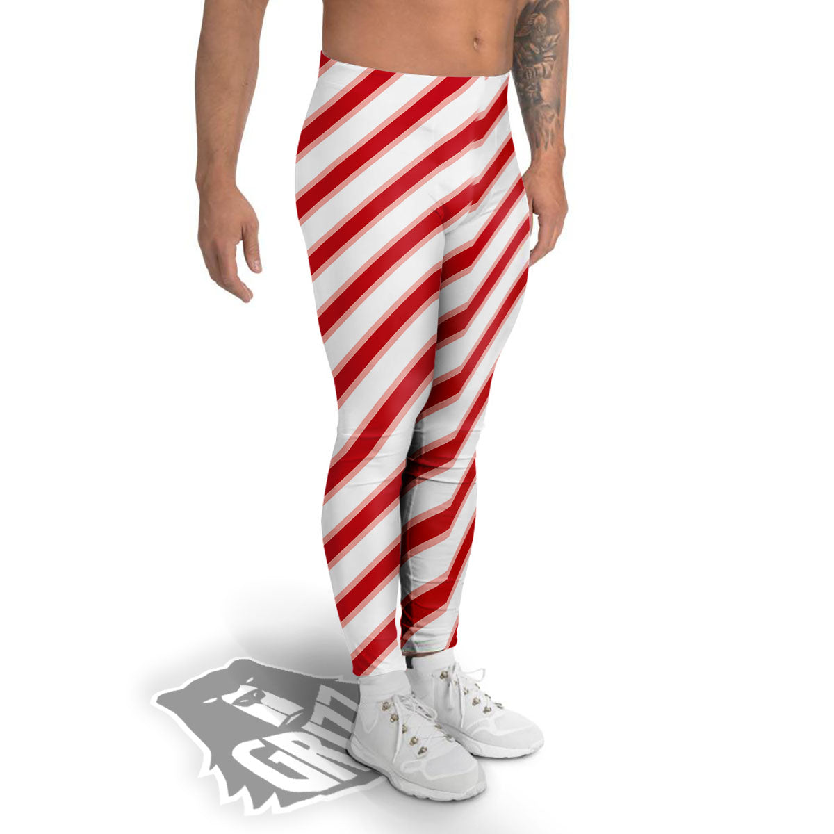 Candy Cane Stripes White And Red Print Men's Leggings-grizzshop