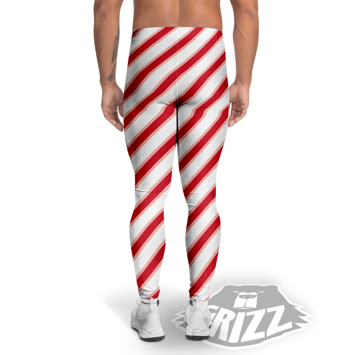 Candy Cane Stripes White And Red Print Men's Leggings-grizzshop