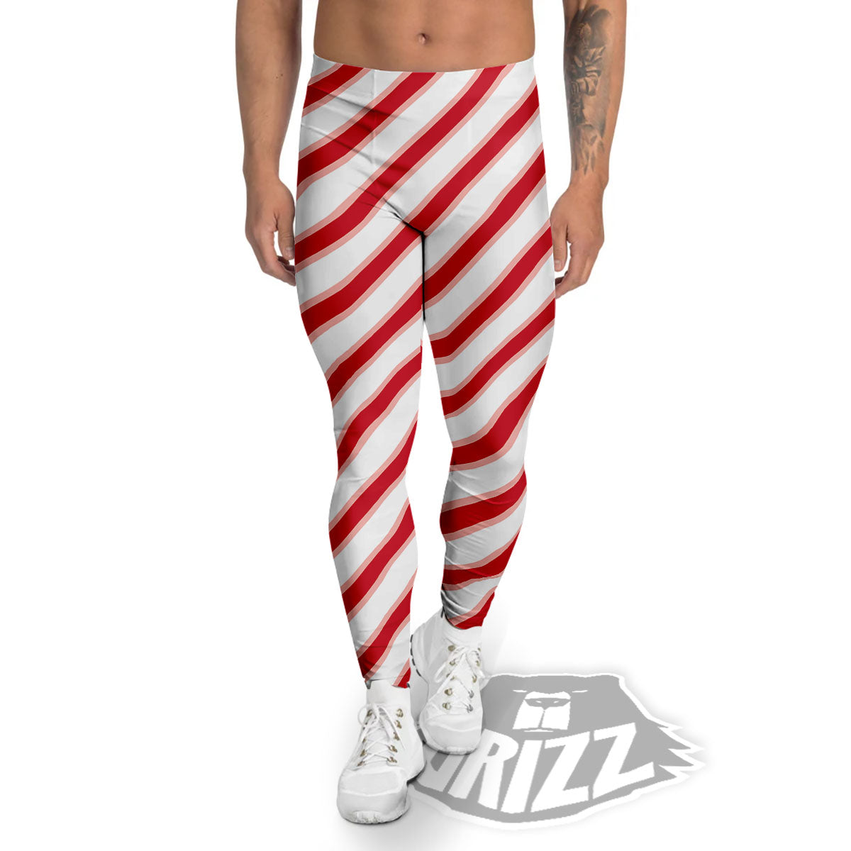Candy Cane Stripes White And Red Print Men's Leggings-grizzshop