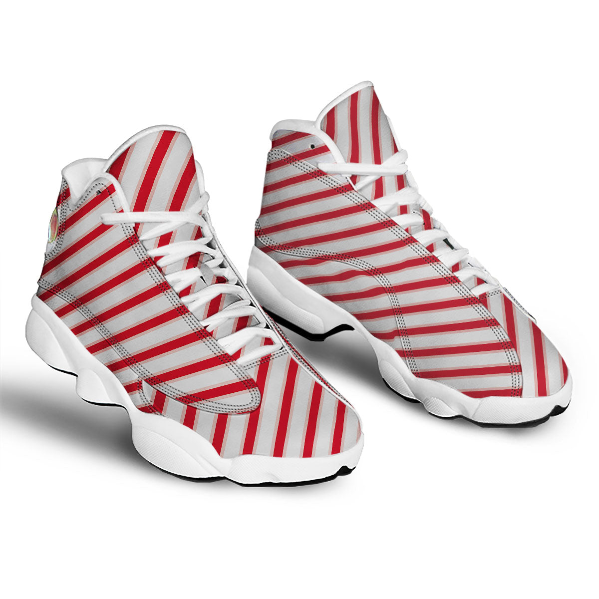 Candy Cane Stripes White And Red Print White Basketball Shoes-grizzshop