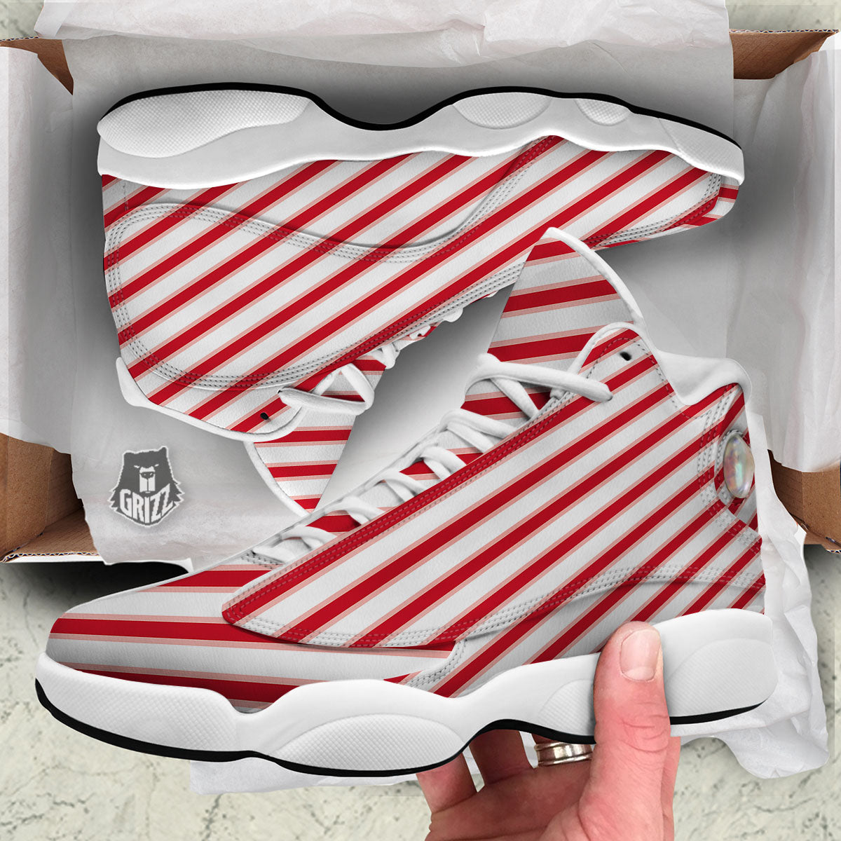 Candy Cane Stripes White And Red Print White Basketball Shoes-grizzshop