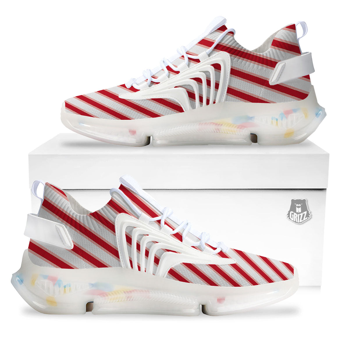 Candy Cane Stripes White And Red Print White Gym Shoes-grizzshop