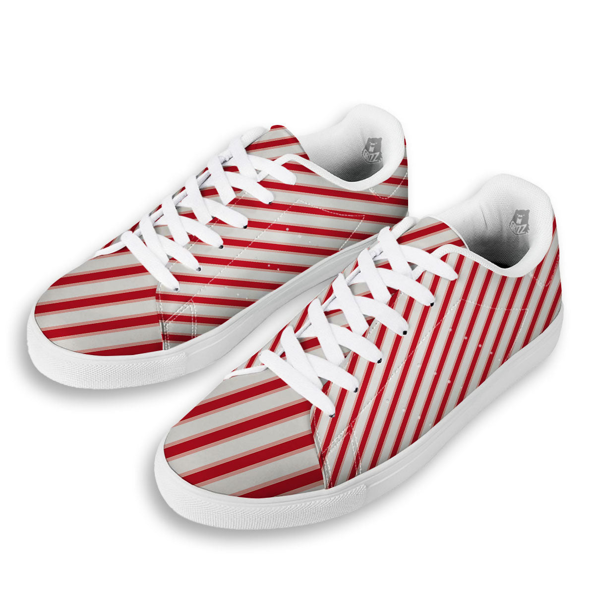 Candy Cane Stripes White And Red Print White Low Top Sneakers-grizzshop