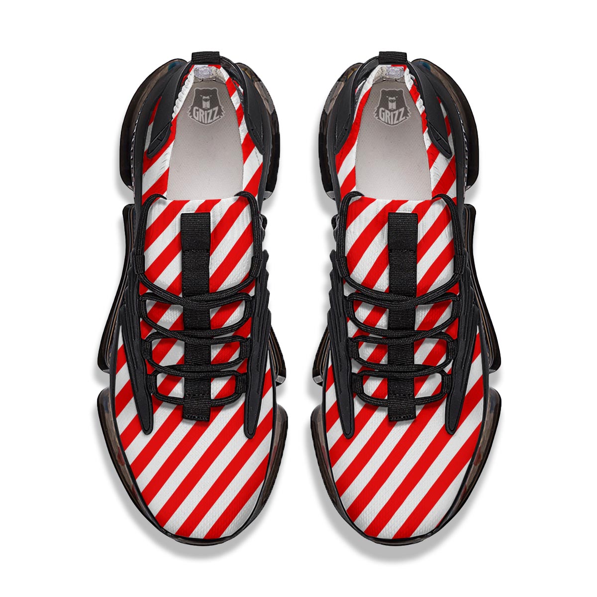 Candy Cane White And Red Print Pattern Black Gym Shoes-grizzshop