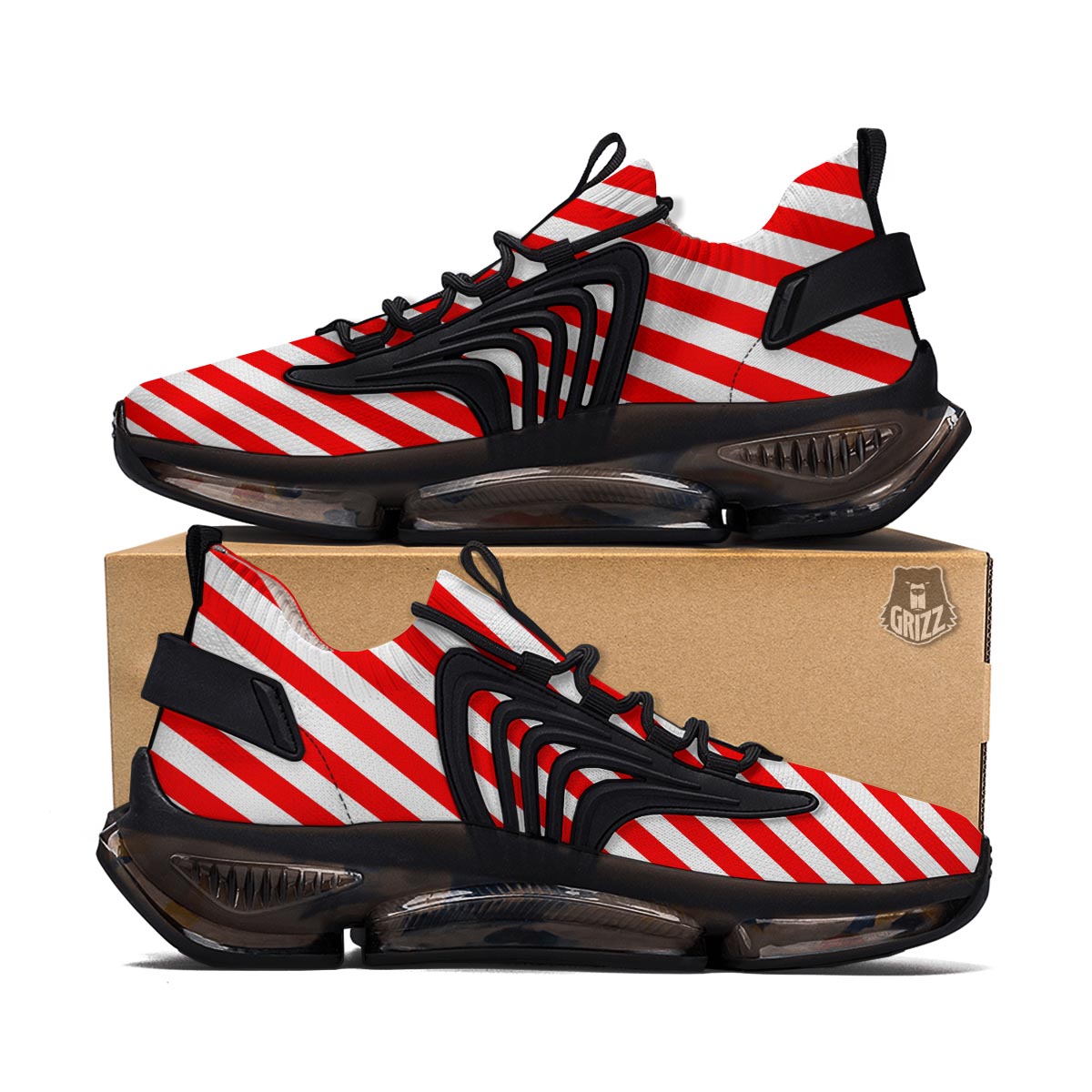 Candy Cane White And Red Print Pattern Black Gym Shoes-grizzshop