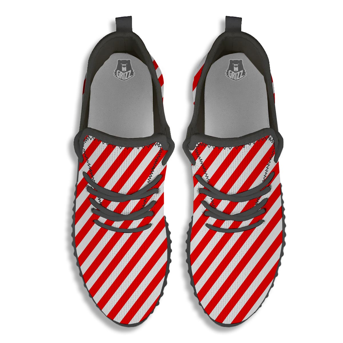 Candy Cane White And Red Print Pattern Black Walking Shoes-grizzshop