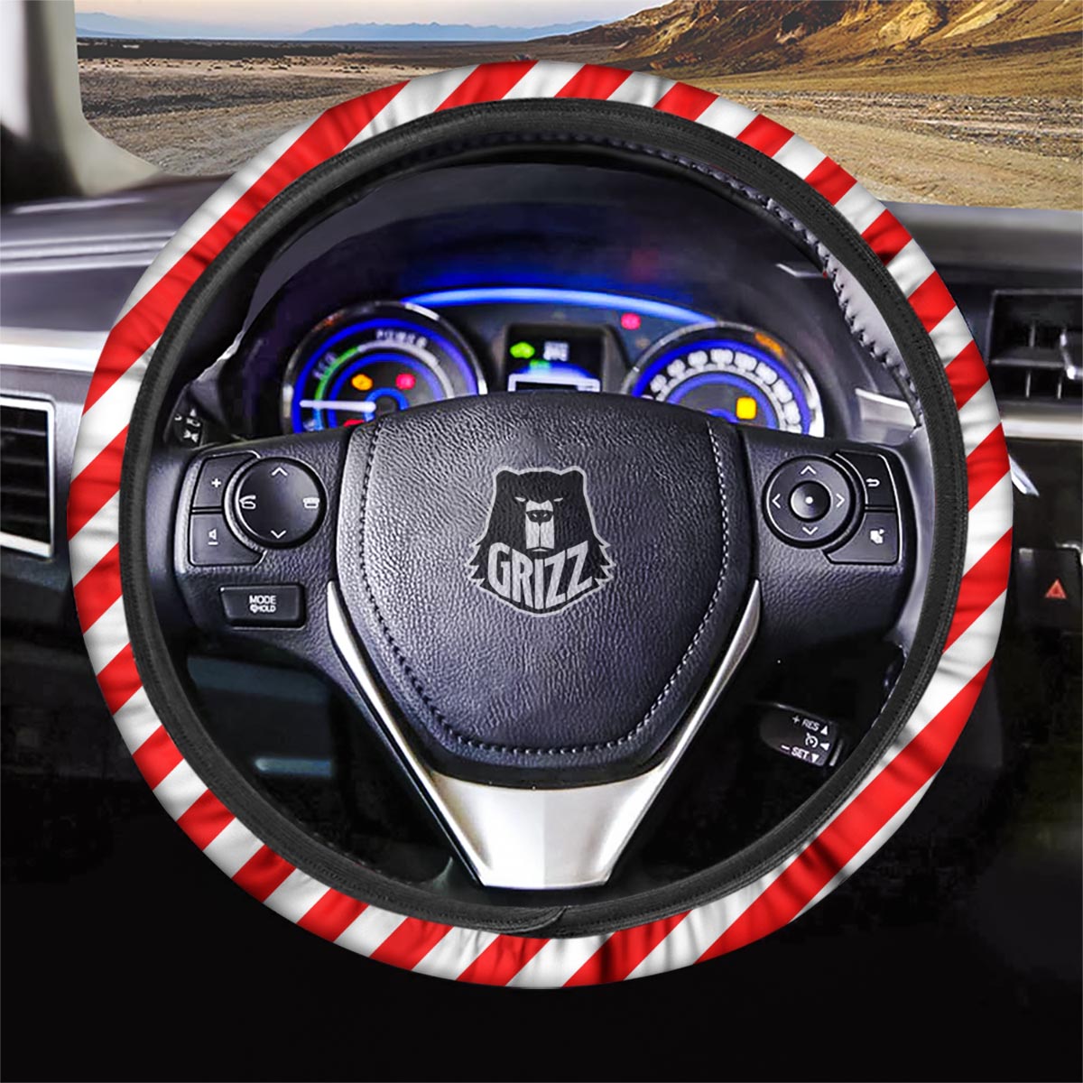 Candy Cane White And Red Print Pattern Car Steering Wheel Cover-grizzshop