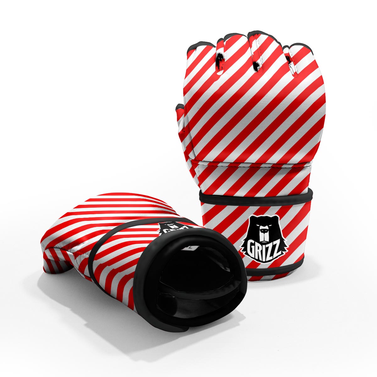 Candy Cane White And Red Print Pattern MMA Gloves-grizzshop