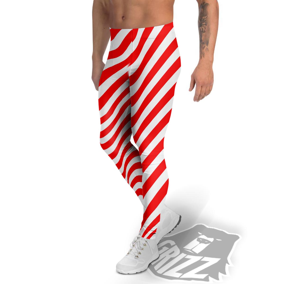 Candy Cane White And Red Print Pattern Men's Leggings-grizzshop