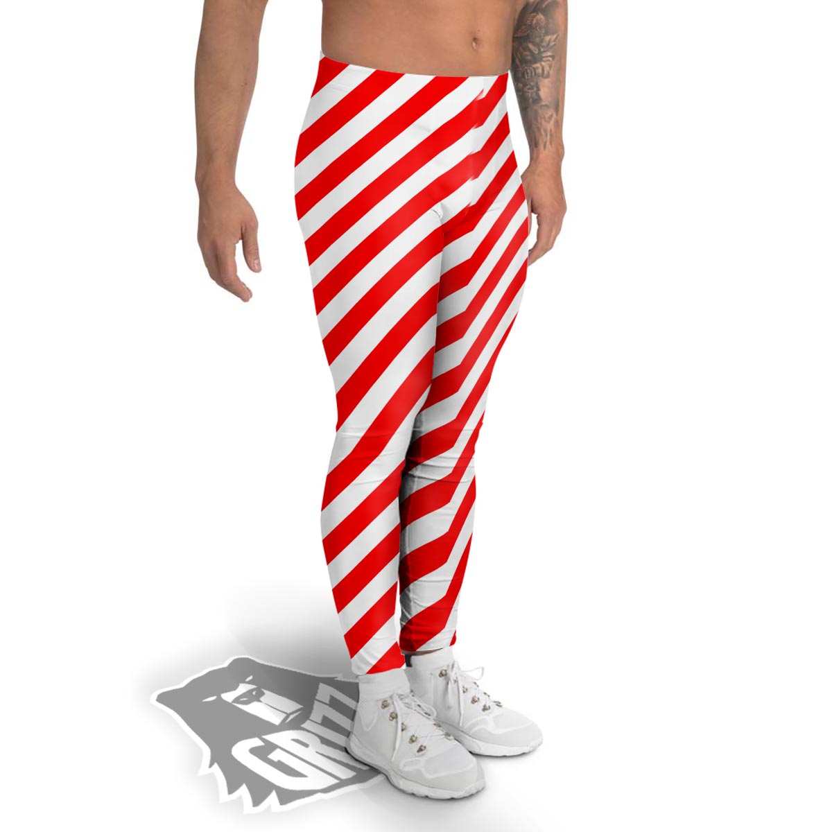 Candy Cane White And Red Print Pattern Men's Leggings-grizzshop