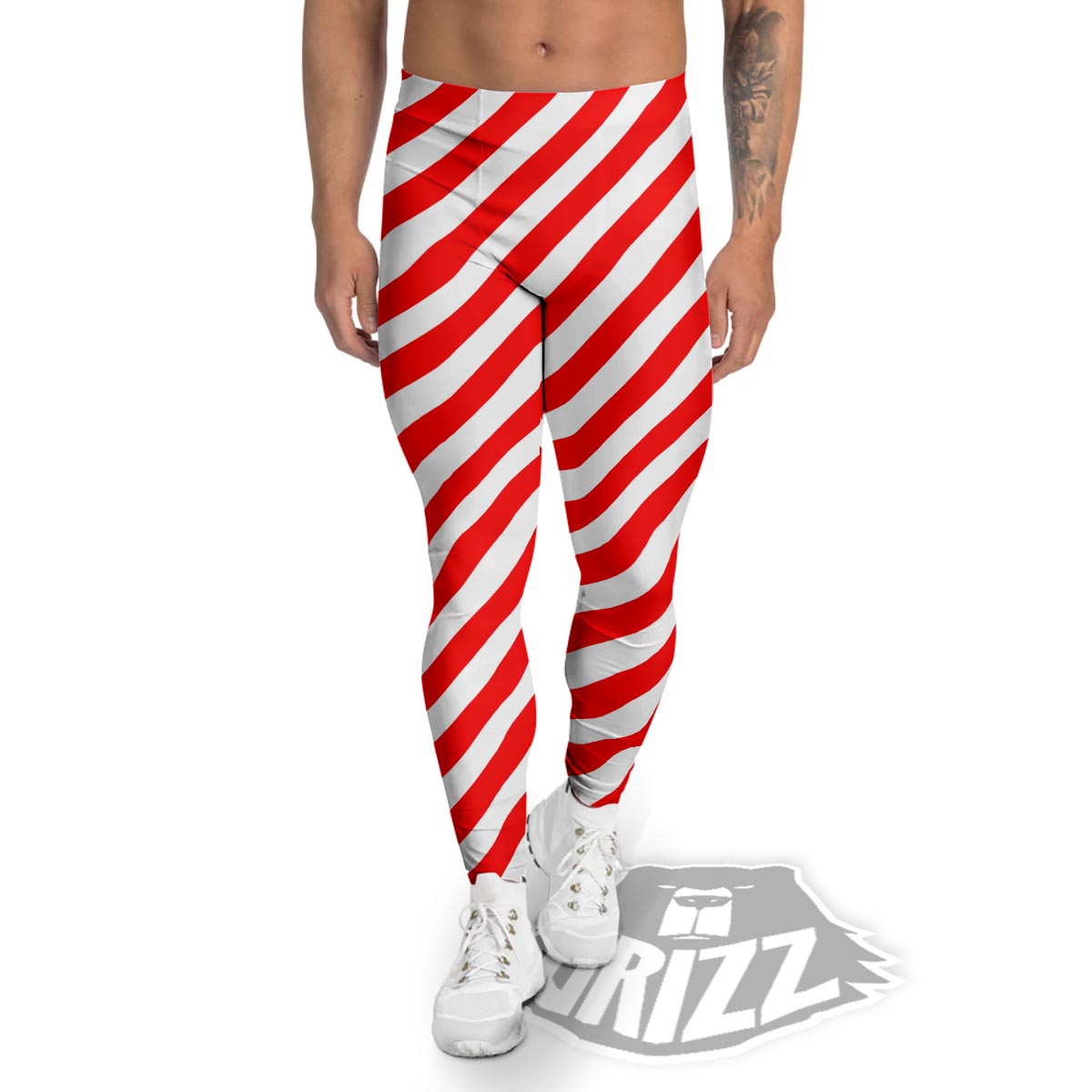 Candy Cane White And Red Print Pattern Men's Leggings-grizzshop