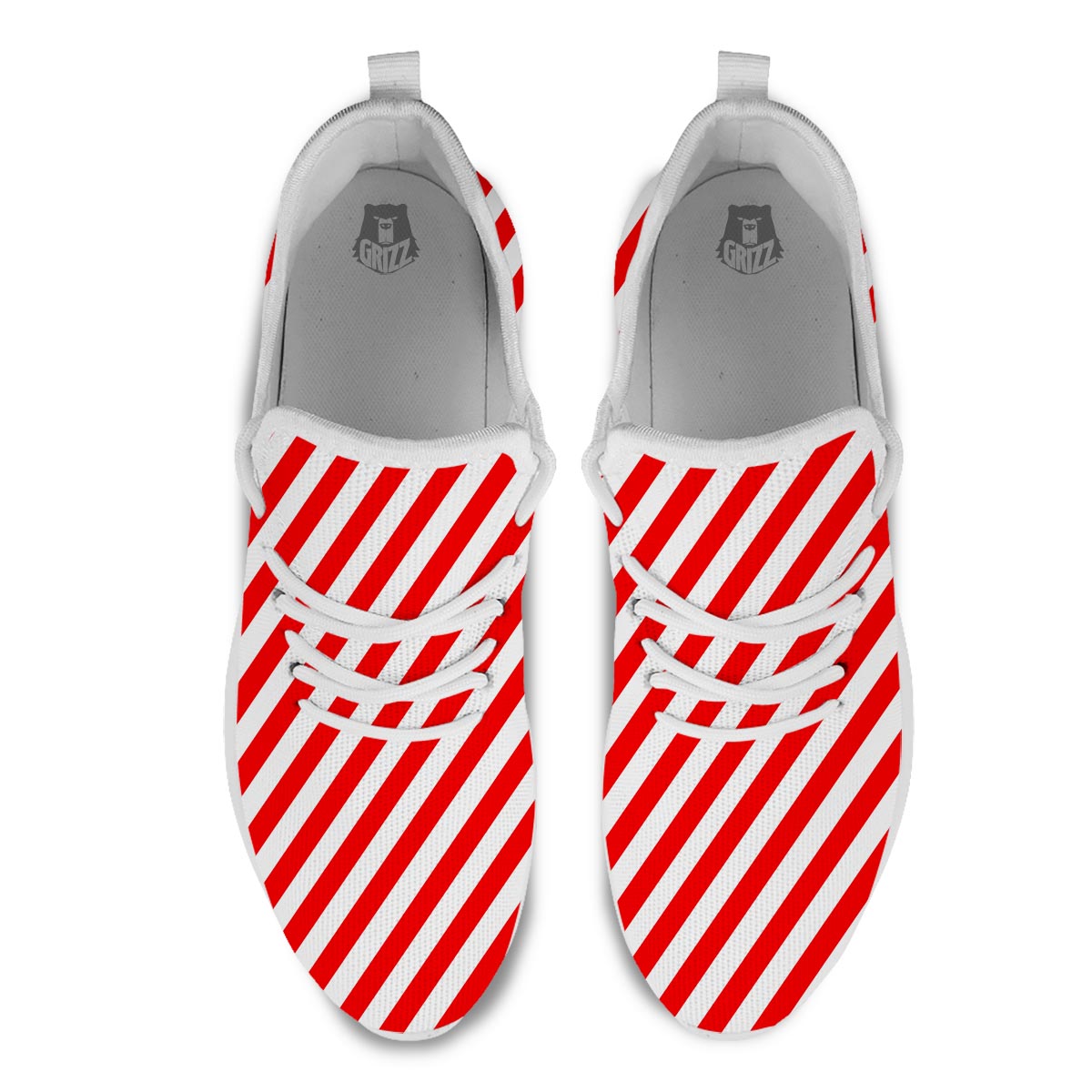 Candy Cane White And Red Print Pattern White Athletic Shoes-grizzshop