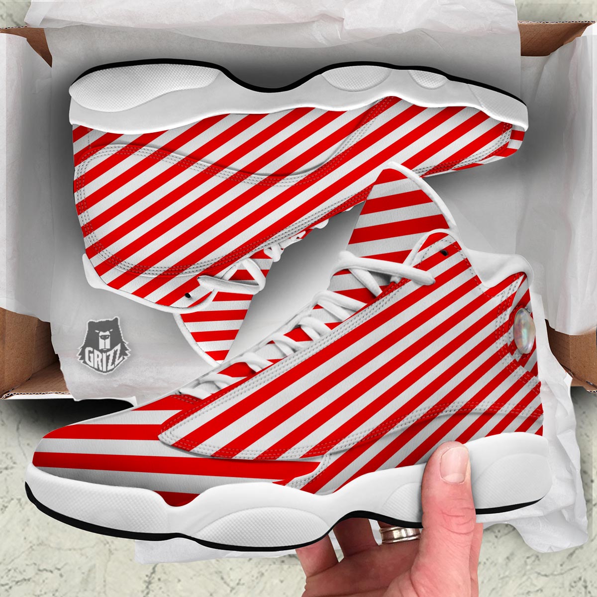 Candy Cane White And Red Print Pattern White Basketball Shoes-grizzshop