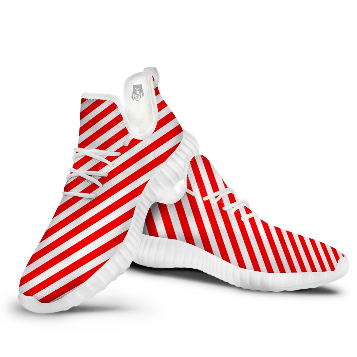 Candy Cane White And Red Print Pattern White Walking Shoes-grizzshop