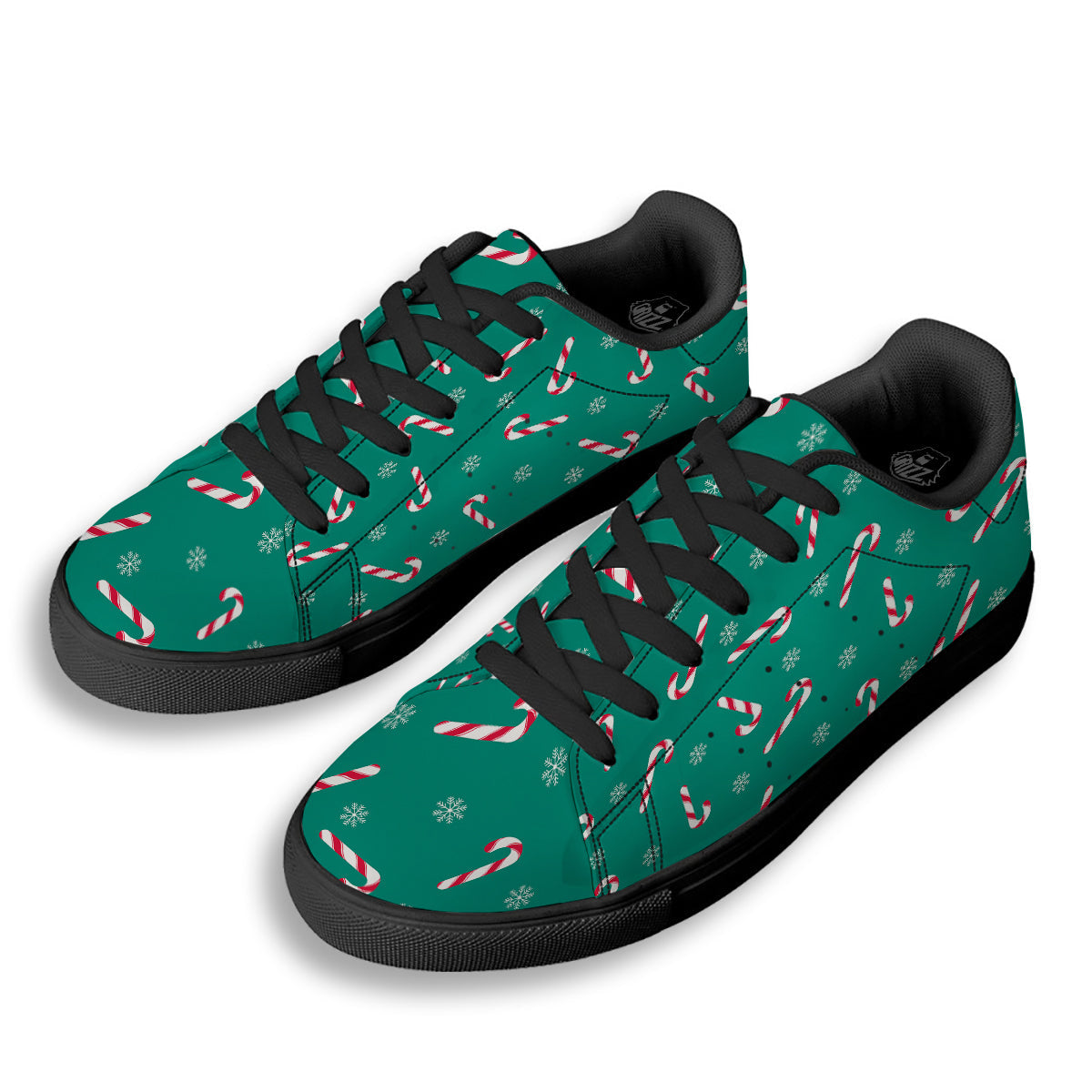 Candy Cane Xmas Print Pattern Black Low Top Sneakers-grizzshop