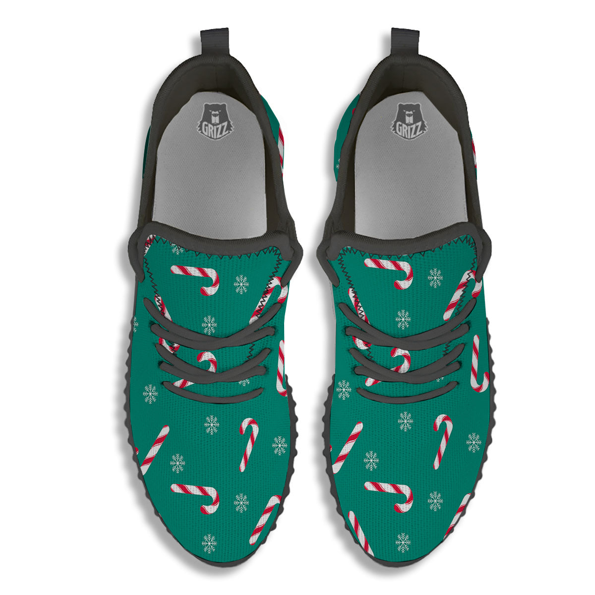 Candy Cane Xmas Print Pattern Black Walking Shoes-grizzshop