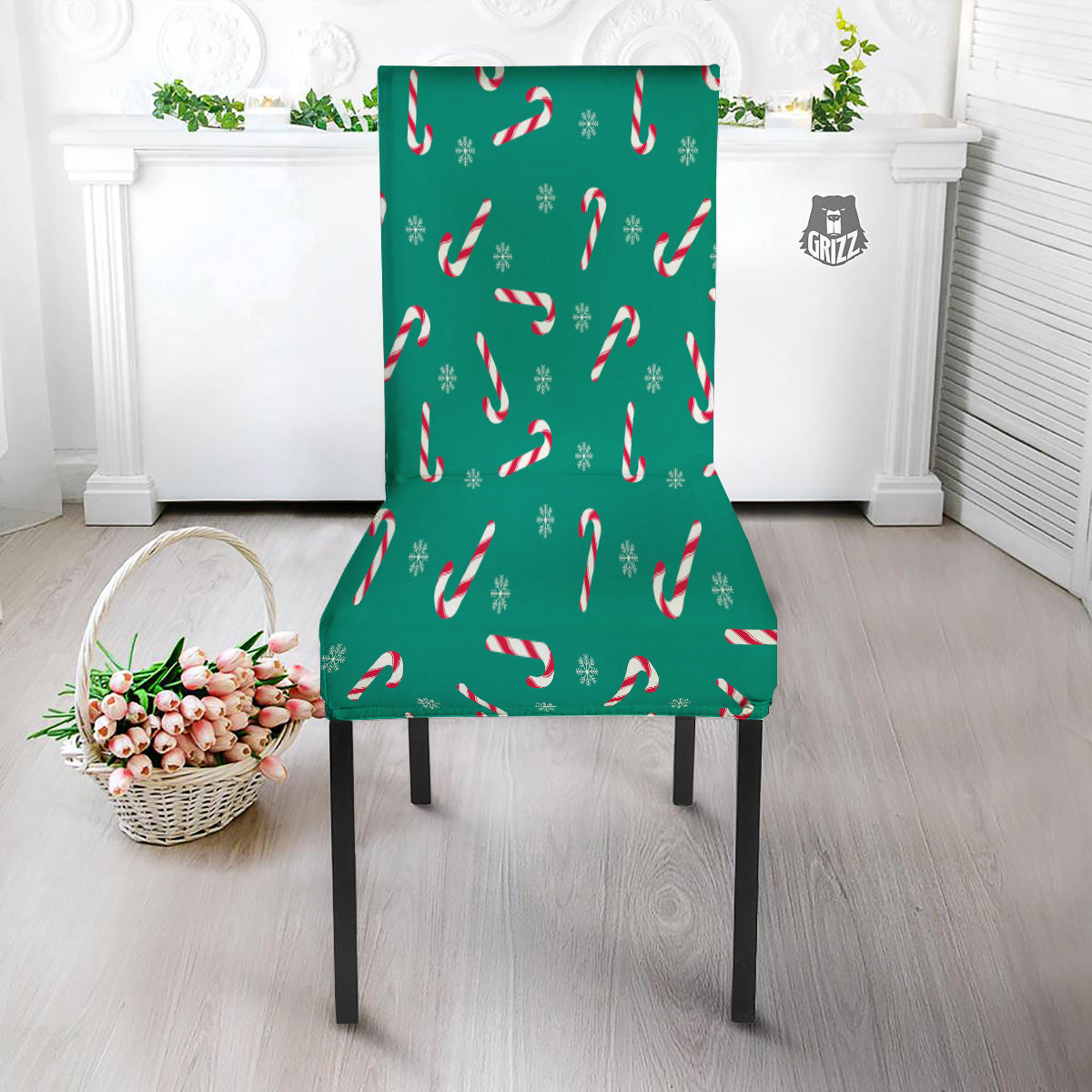 Candy Cane Xmas Print Pattern Dining Chair Slipcover-grizzshop