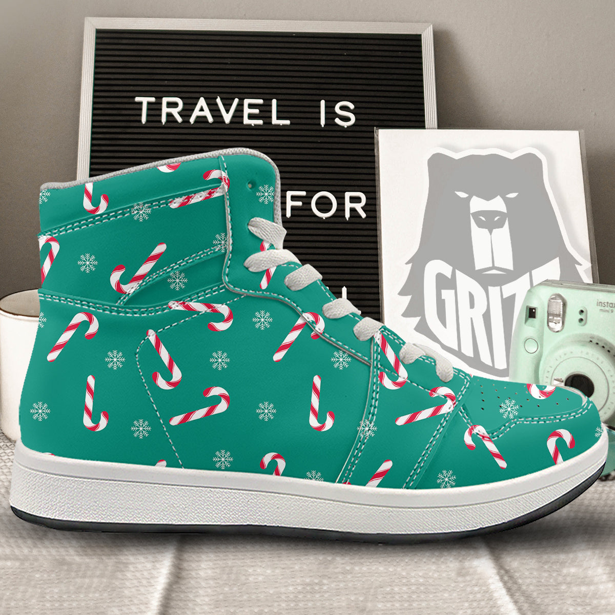 Candy Cane Xmas Print Pattern High Top Sneakers-grizzshop