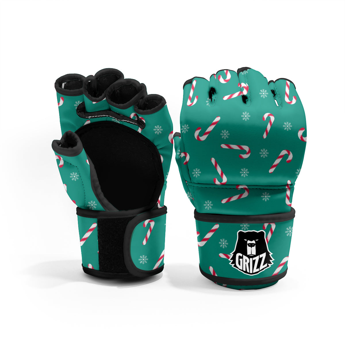 Candy Cane Xmas Print Pattern MMA Gloves-grizzshop