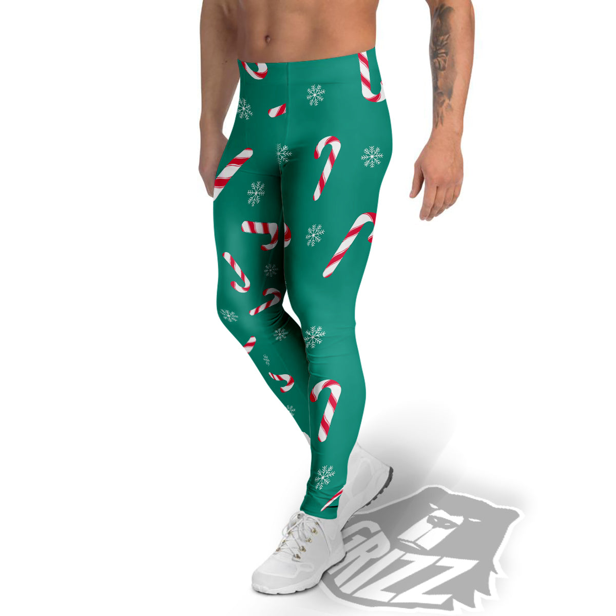 Candy Cane Xmas Print Pattern Men's Leggings-grizzshop