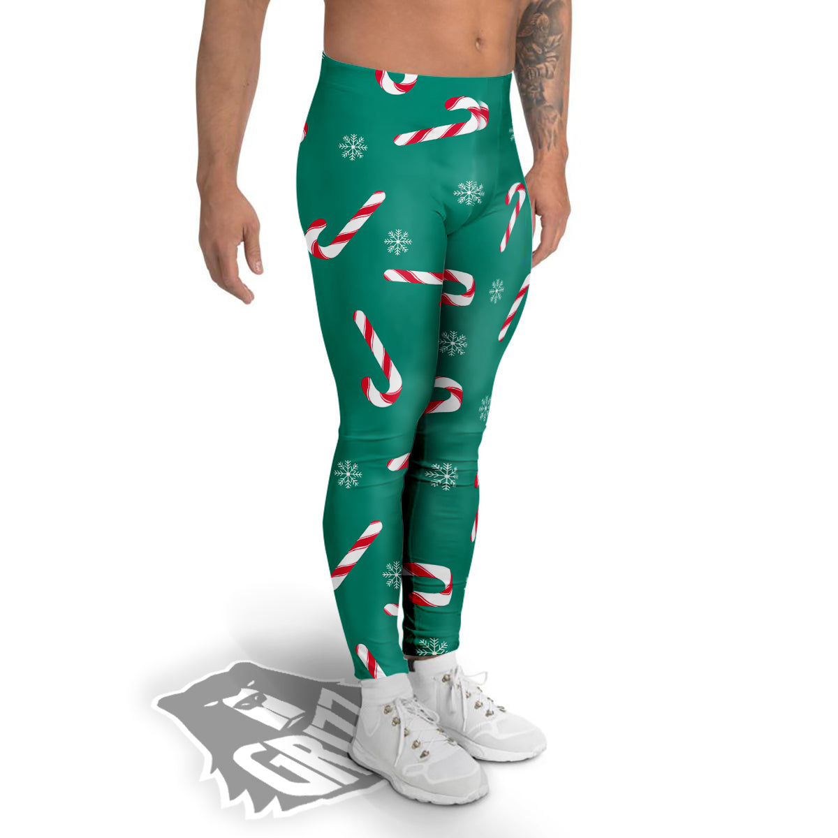 Candy Cane Xmas Print Pattern Men's Leggings-grizzshop