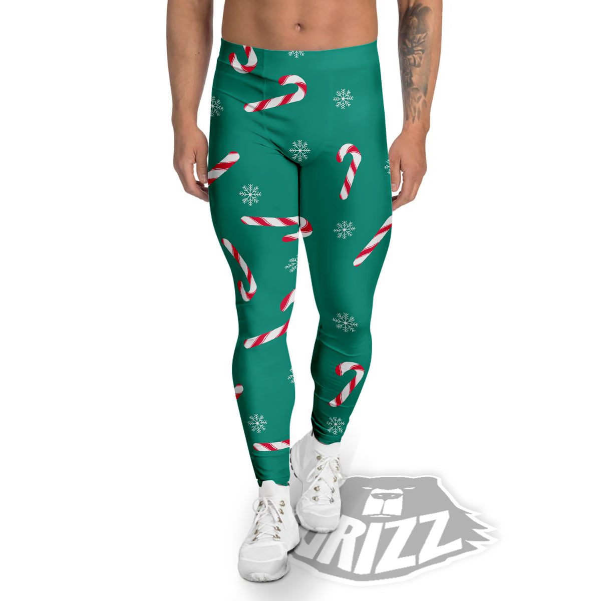 Candy Cane Xmas Print Pattern Men's Leggings-grizzshop