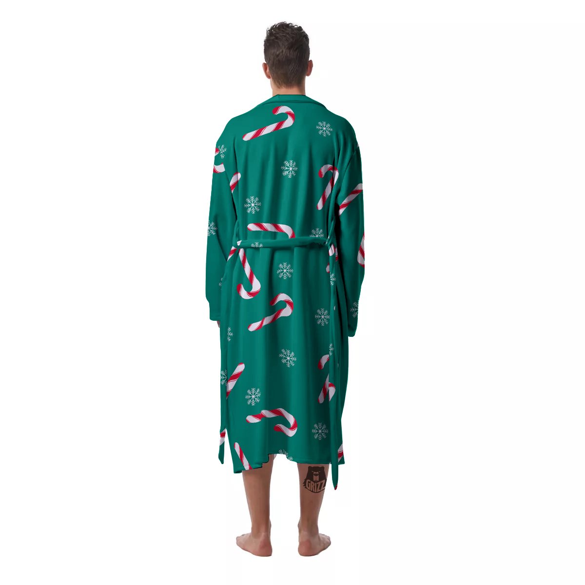 Candy Cane Xmas Print Pattern Men's Robe-grizzshop