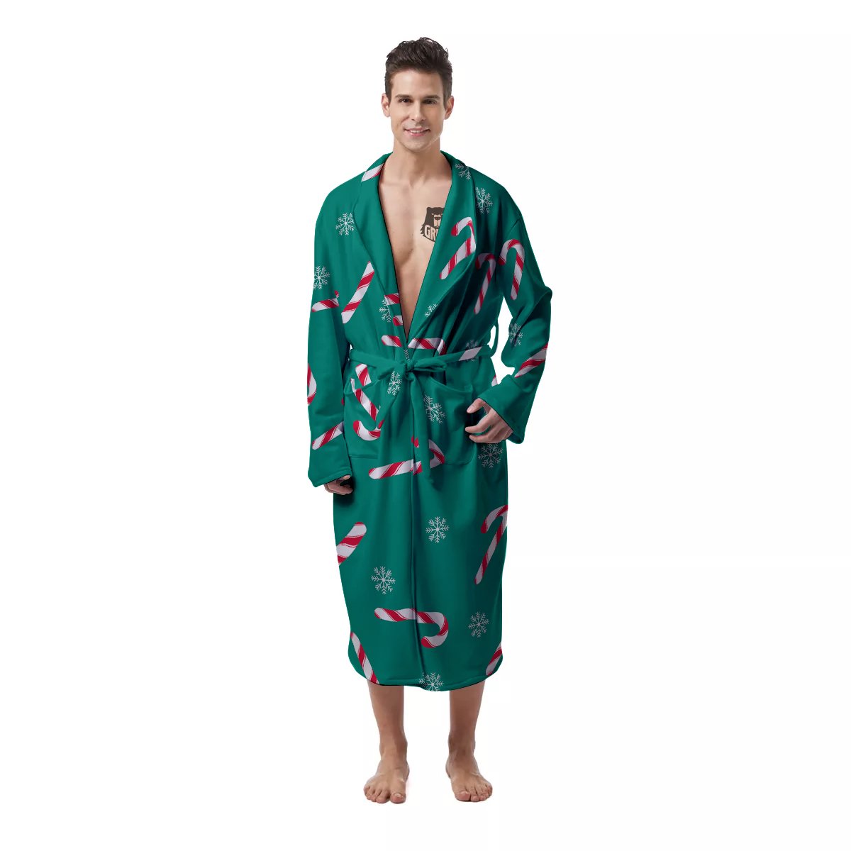 Candy Cane Xmas Print Pattern Men's Robe-grizzshop