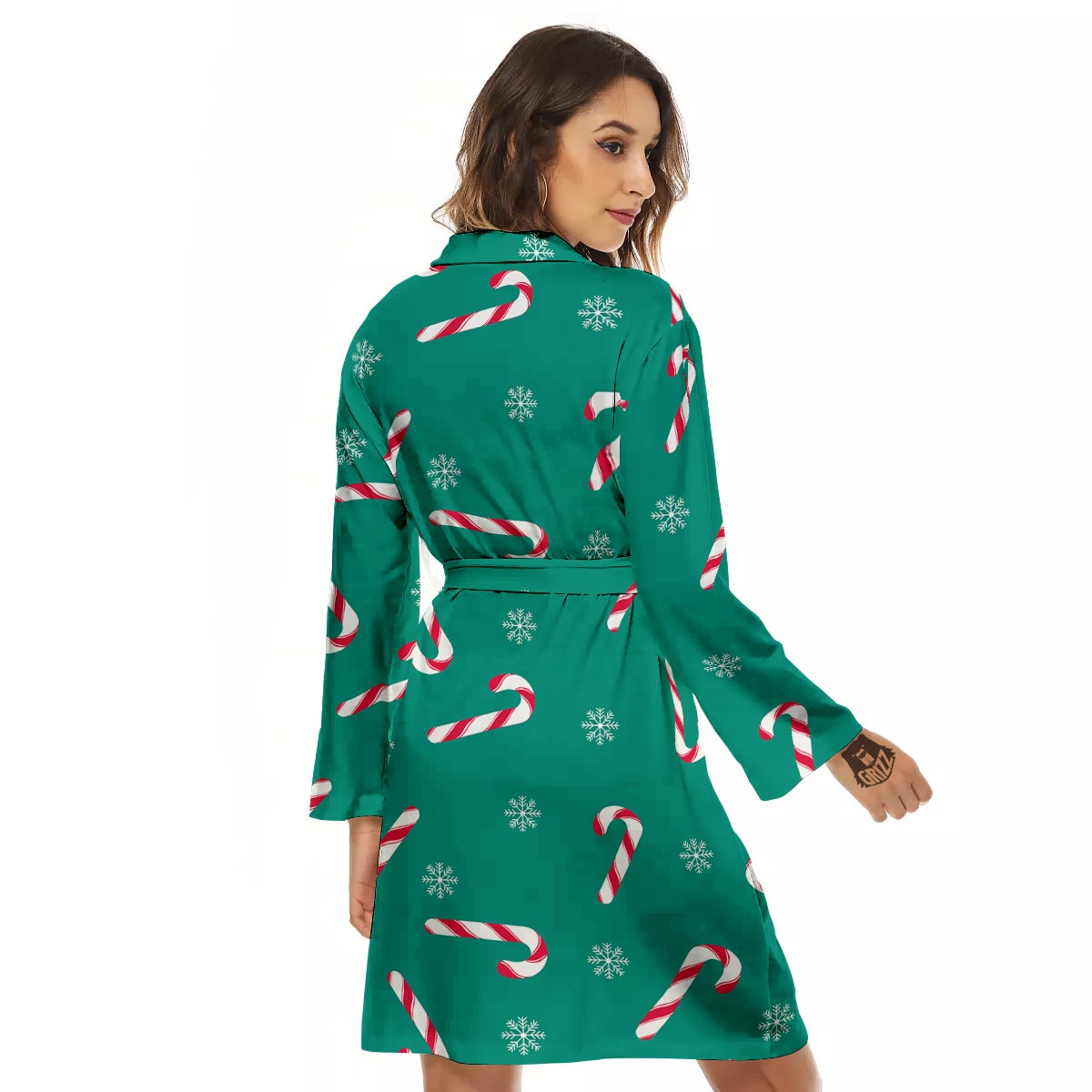 Candy Cane Xmas Print Pattern Women's Robe-grizzshop