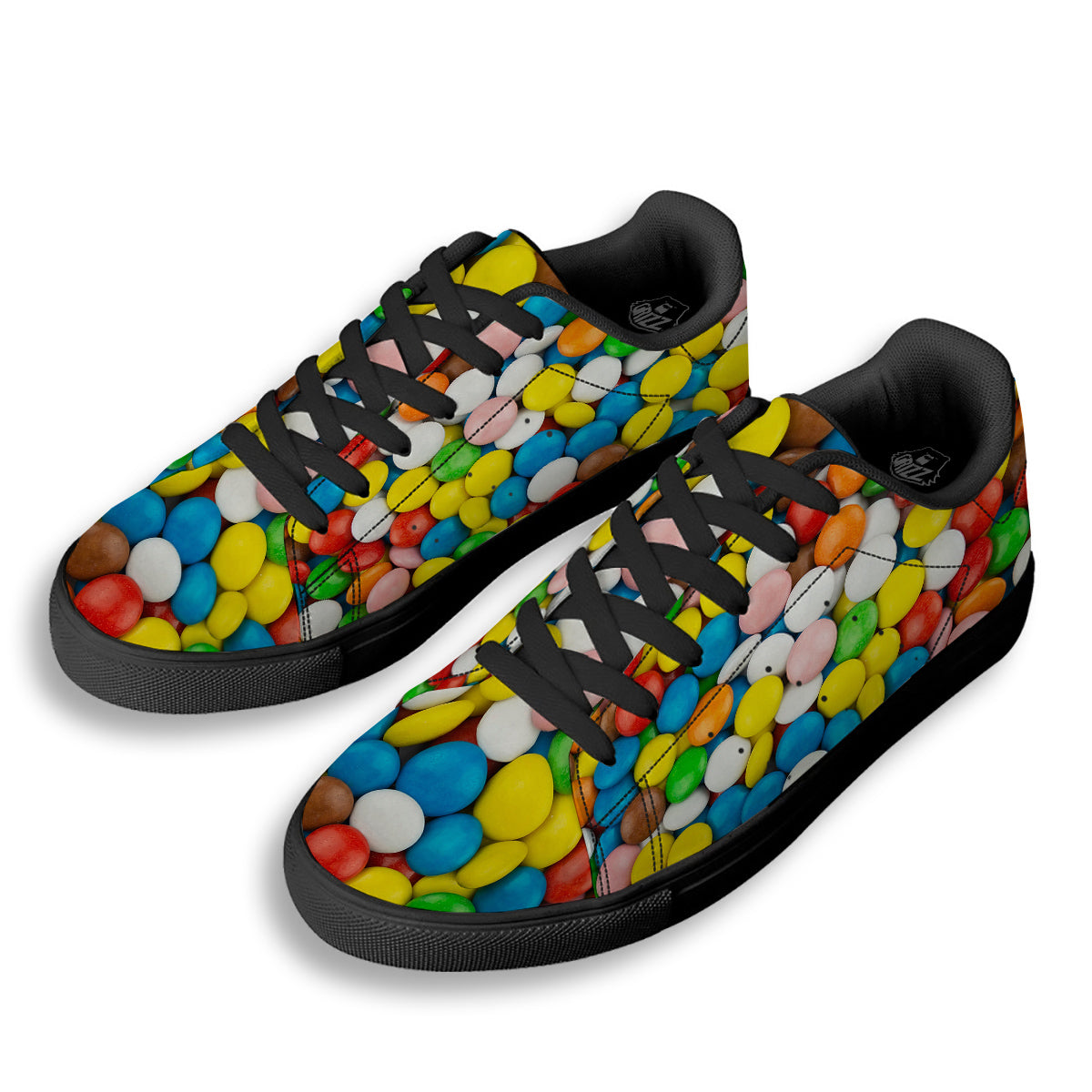 Candy Chocolate Colorful Print Black Low Top Sneakers-grizzshop