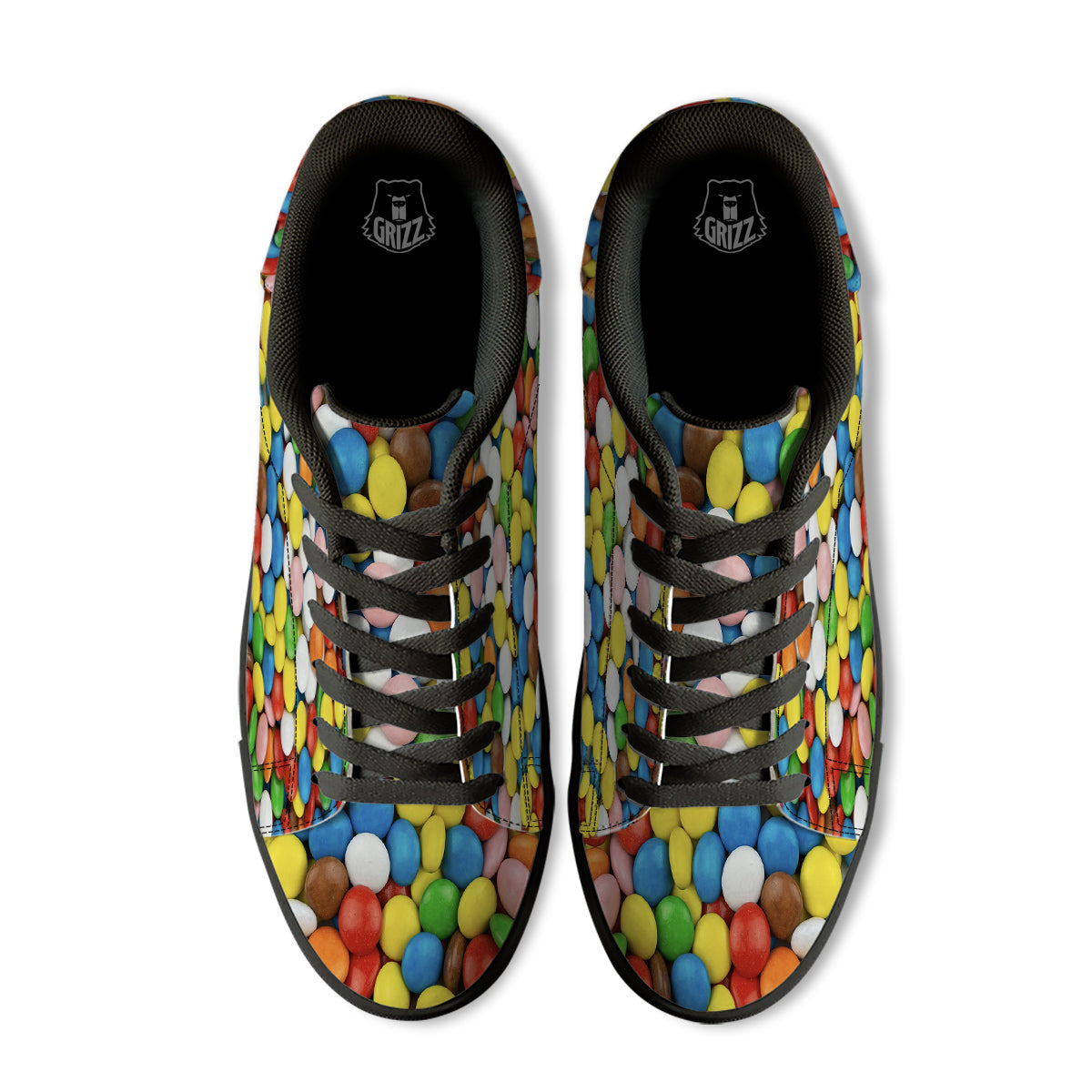 Candy Chocolate Colorful Print Black Low Top Sneakers-grizzshop