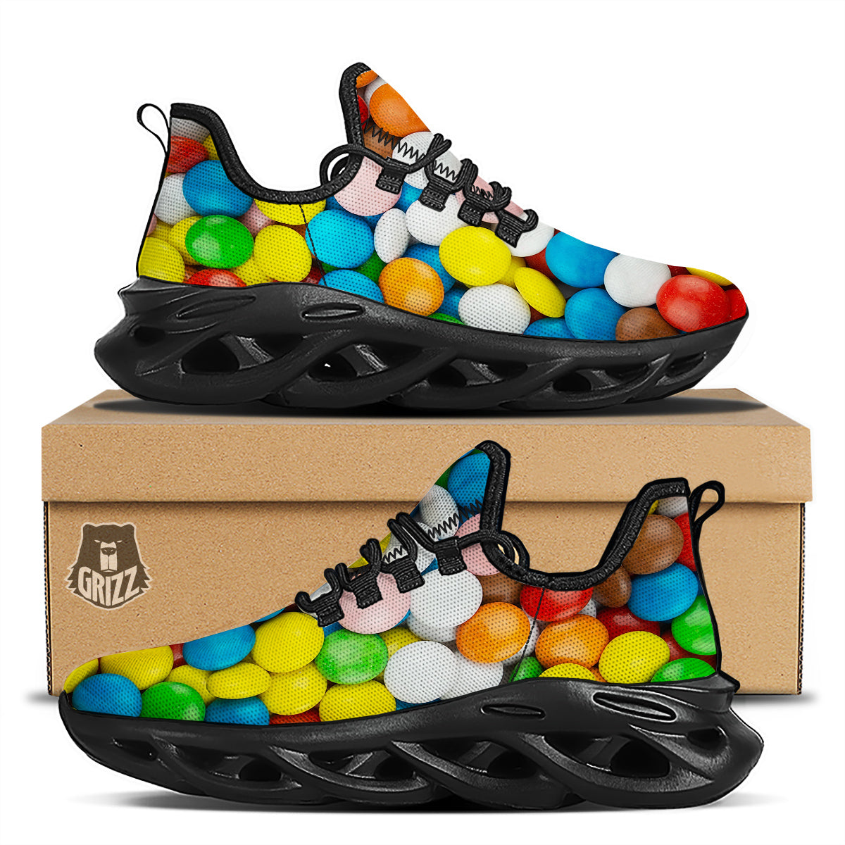Candy Chocolate Colorful Print Black Running Shoes-grizzshop