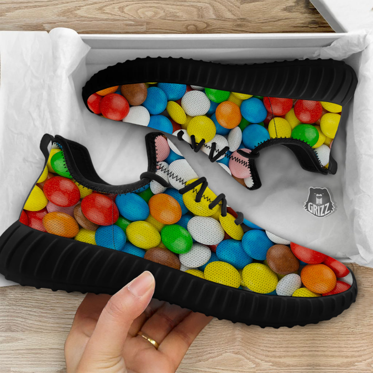 Candy Chocolate Colorful Print Black Walking Shoes-grizzshop