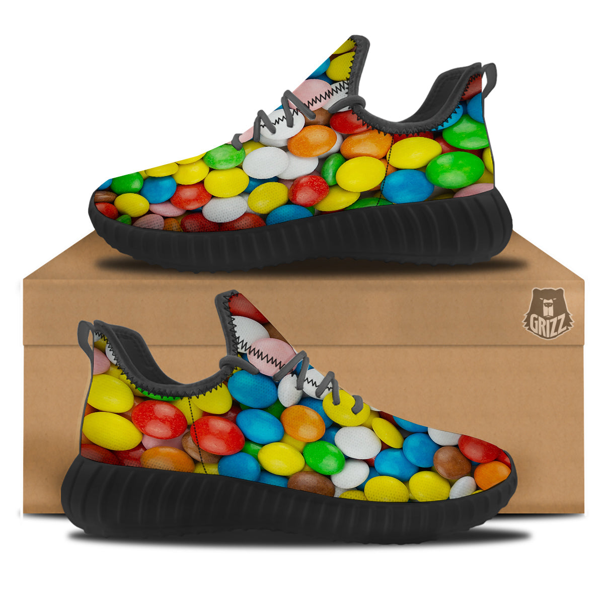 Candy Chocolate Colorful Print Black Walking Shoes-grizzshop