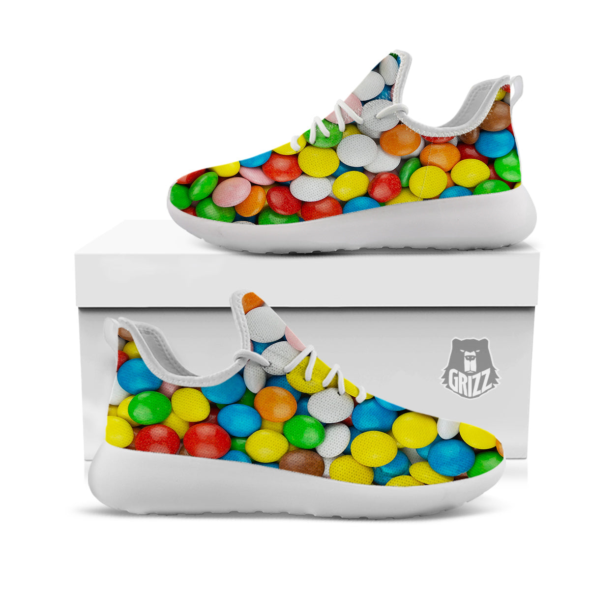 Candy Chocolate Colorful Print White Athletic Shoes-grizzshop