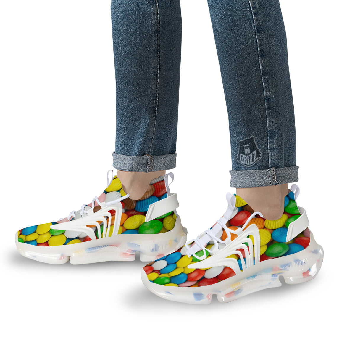 Candy Chocolate Colorful Print White Gym Shoes-grizzshop