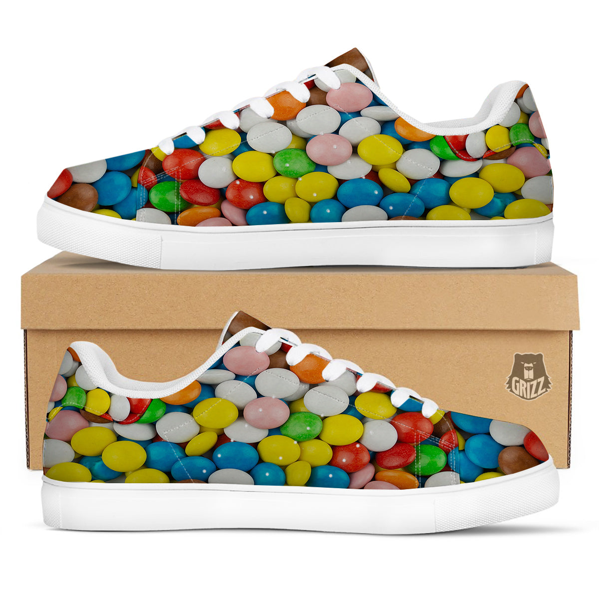 Candy Chocolate Colorful Print White Low Top Sneakers-grizzshop