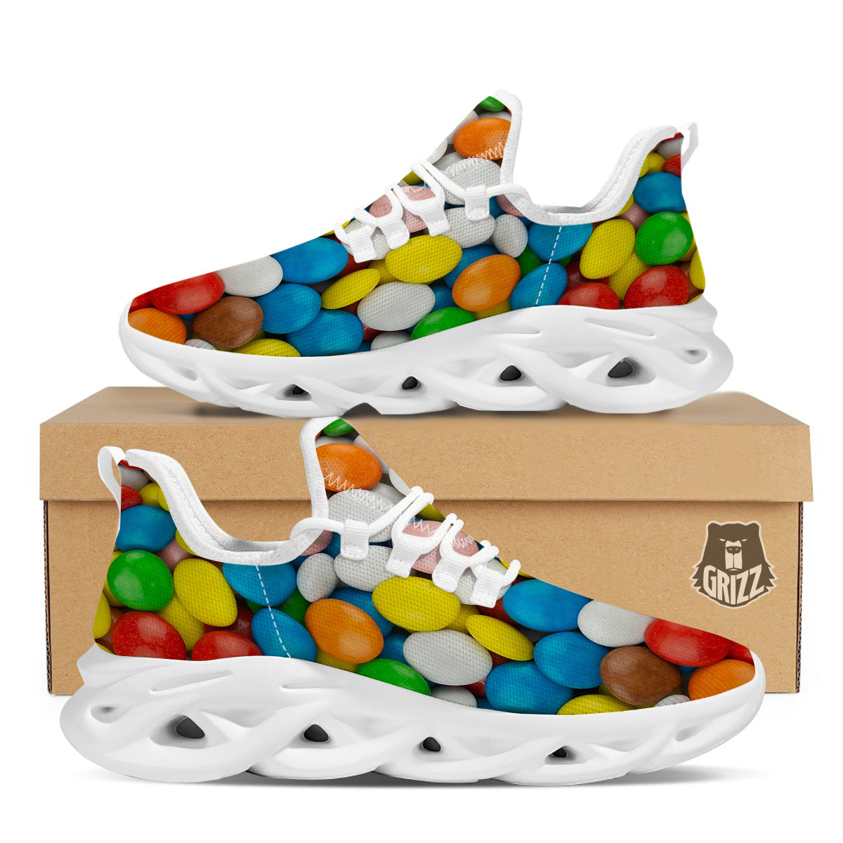 Candy Chocolate Colorful Print White Running Shoes-grizzshop
