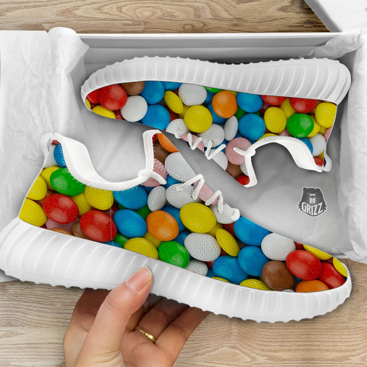 Candy Chocolate Colorful Print White Walking Shoes-grizzshop