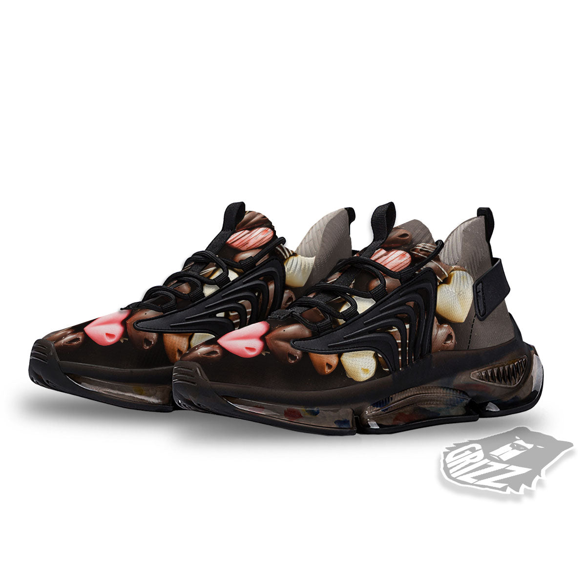 Candy Chocolate Heart Print Black Gym Shoes-grizzshop