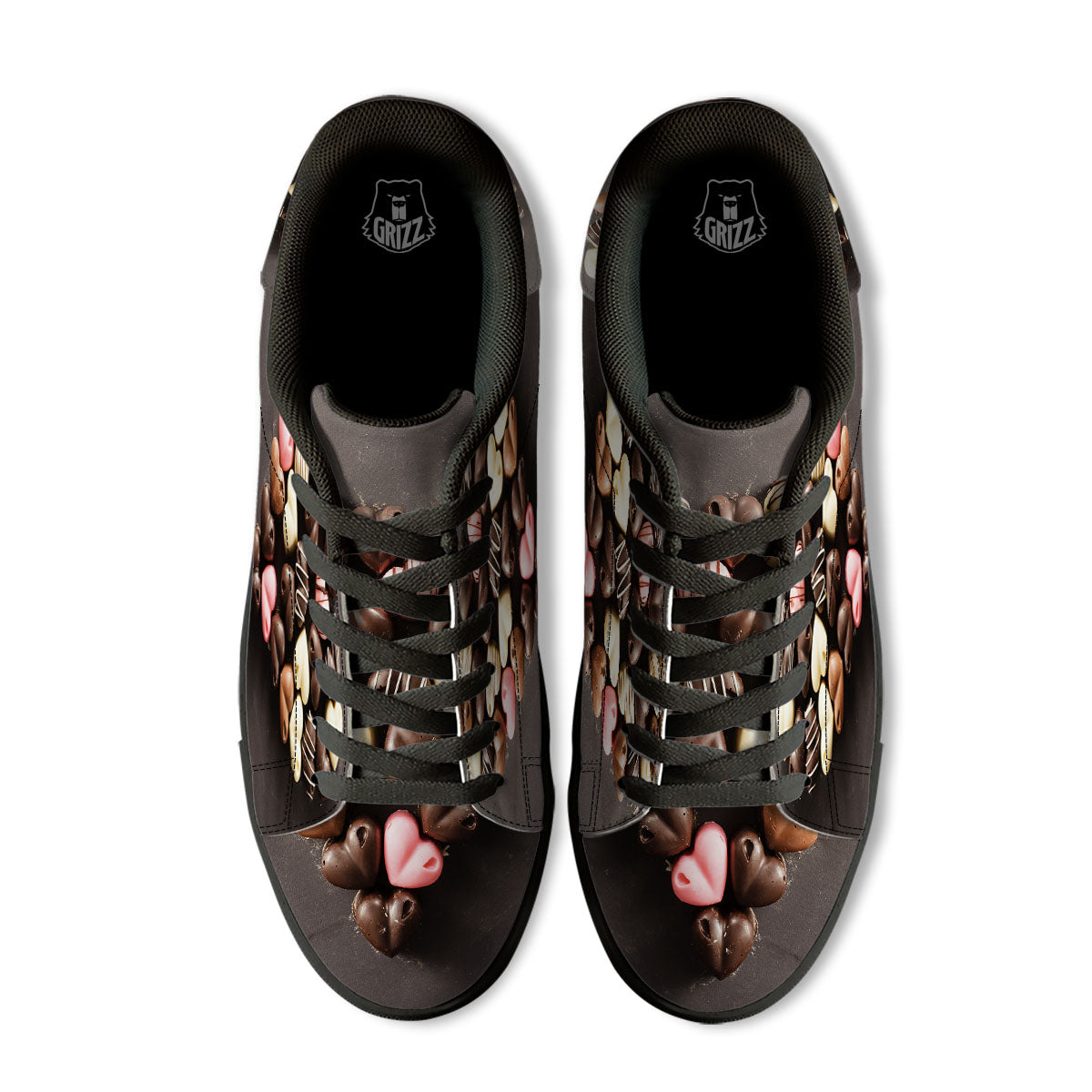 Candy Chocolate Heart Print Black Low Top Sneakers-grizzshop