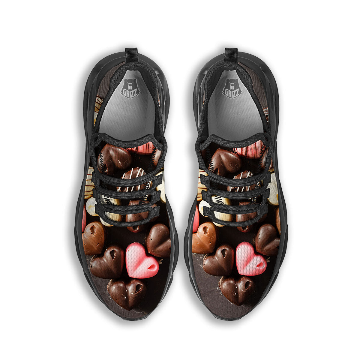 Candy Chocolate Heart Print Black Running Shoes-grizzshop