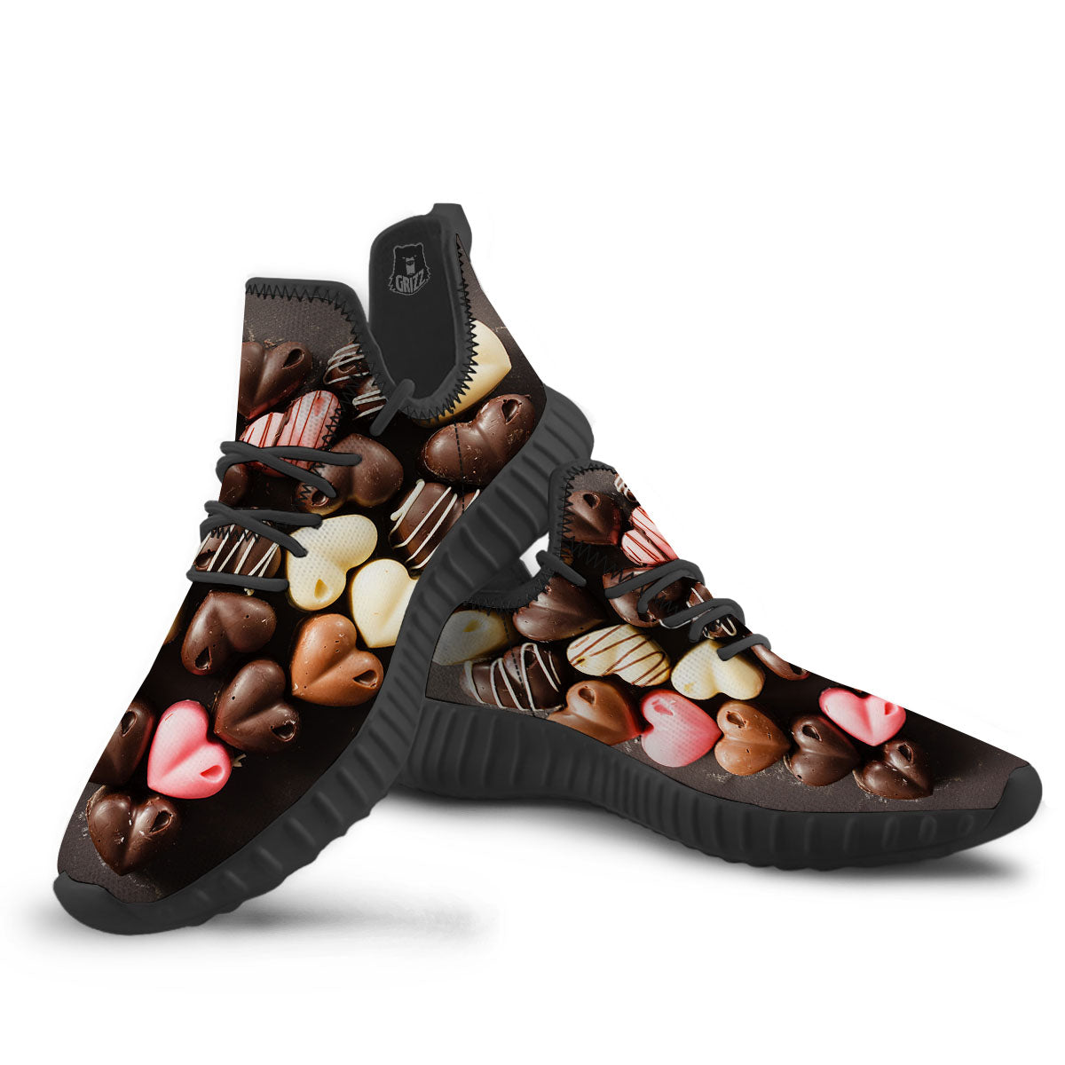 Candy Chocolate Heart Print Black Walking Shoes-grizzshop