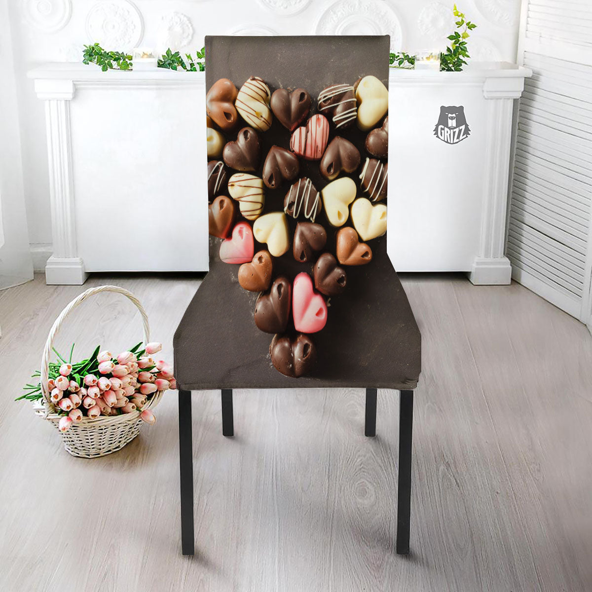 Candy Chocolate Heart Print Dining Chair Slipcover-grizzshop