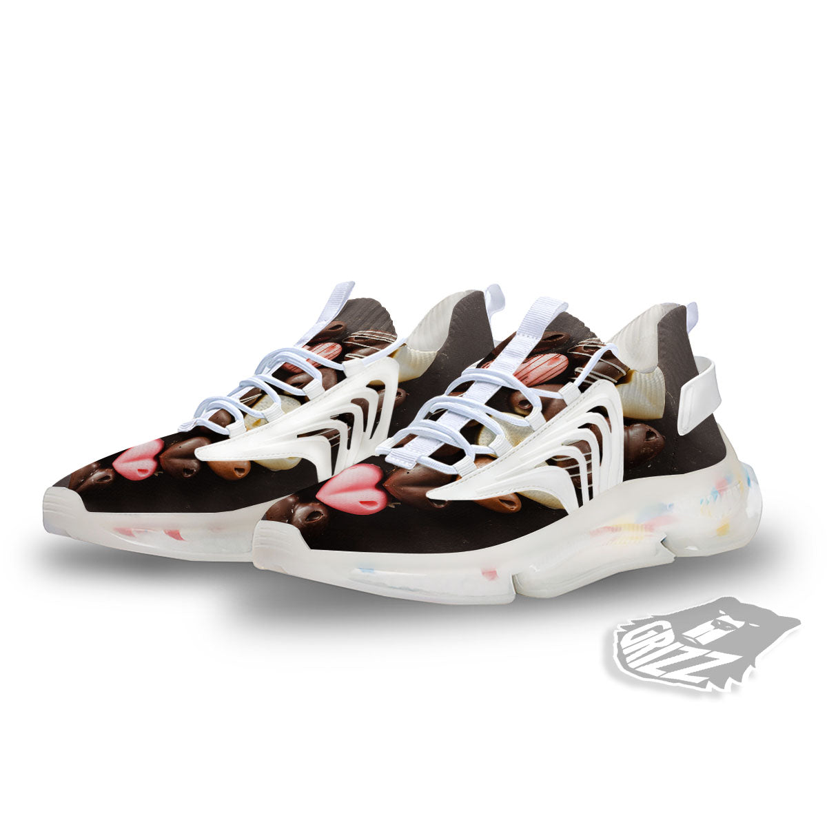 Candy Chocolate Heart Print White Gym Shoes-grizzshop