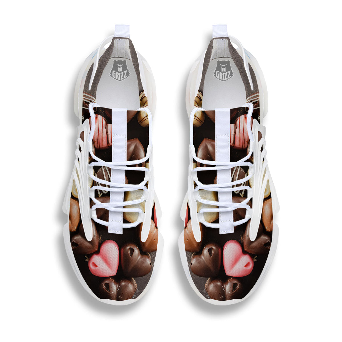 Candy Chocolate Heart Print White Gym Shoes-grizzshop