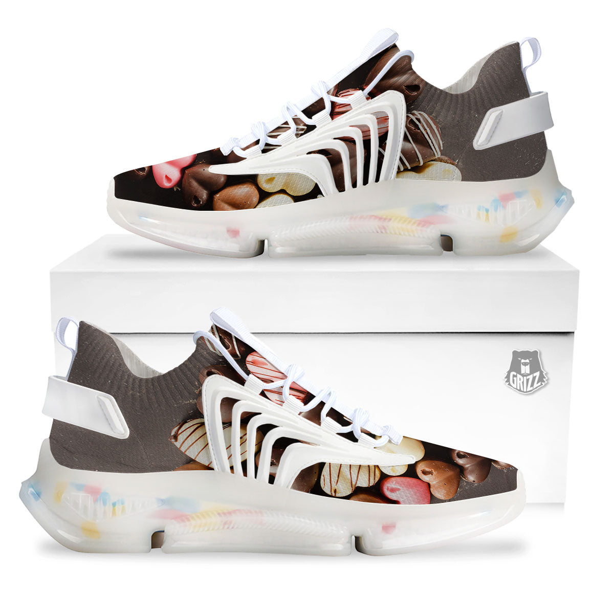 Candy Chocolate Heart Print White Gym Shoes-grizzshop