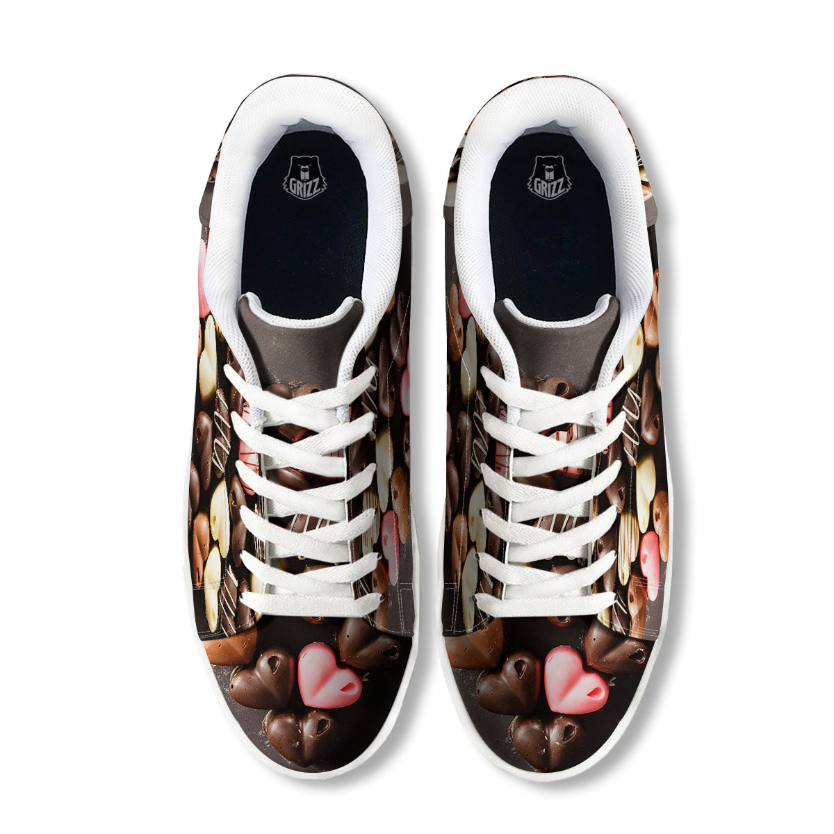Candy Chocolate Heart Print White Low Top Sneakers-grizzshop